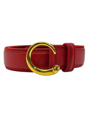 Cartier Panthere Belt Red Gold Canvas Leather Metal Logo Presence